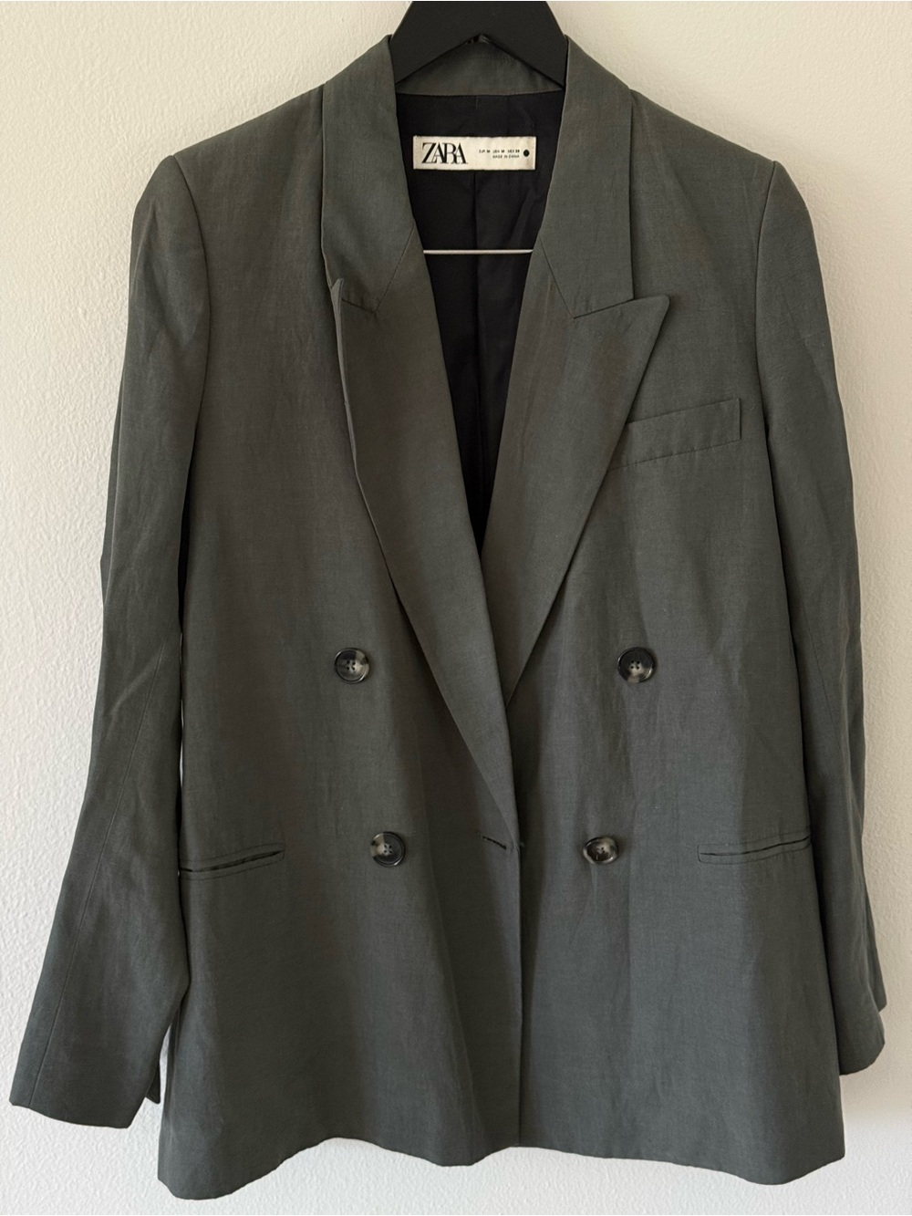 ZARA Double-Breasted Blazer in Green Gray